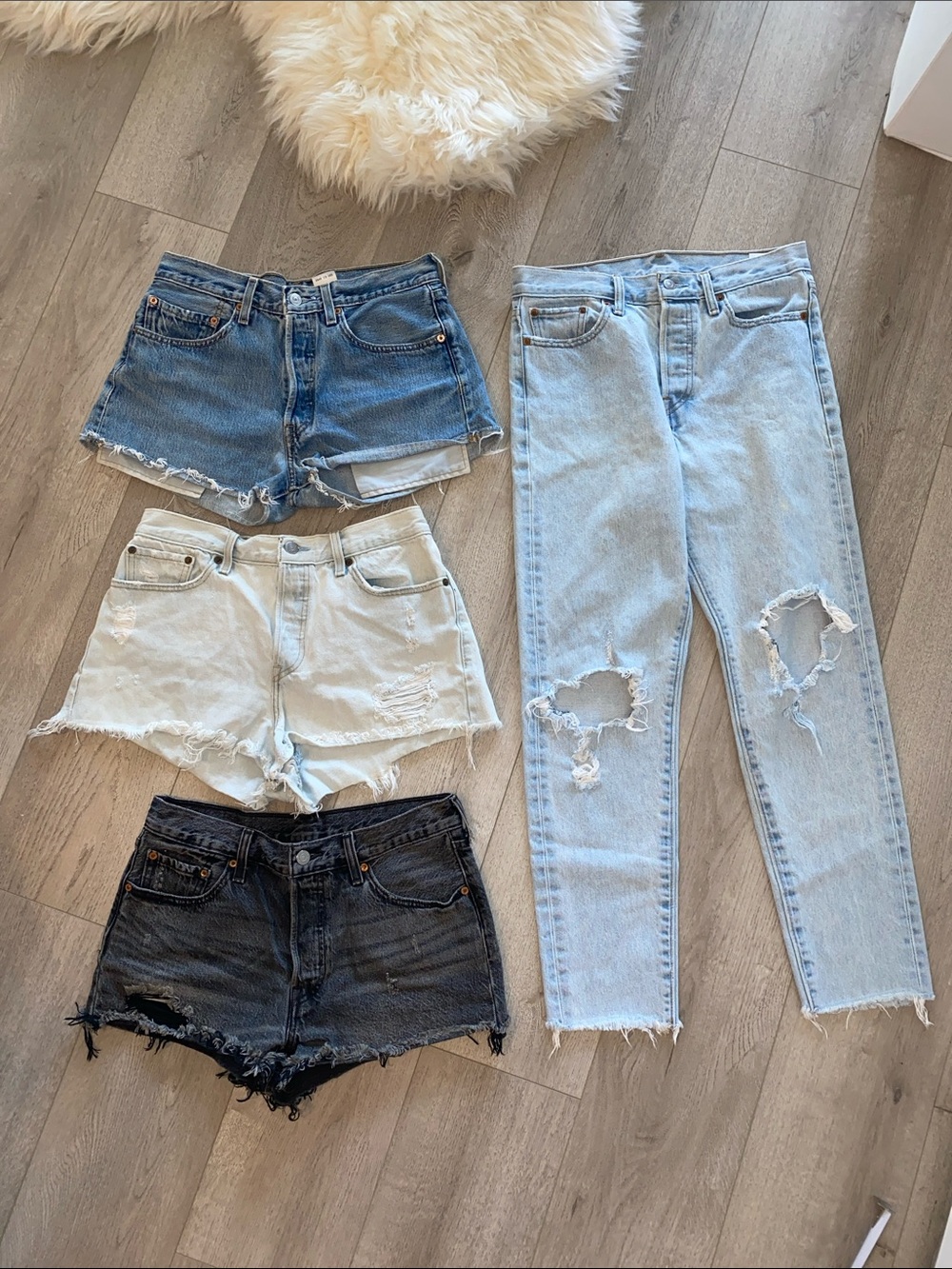 Levi's Women's Distressed Denim Bundle - 3 Jean Shorts + 1 Jean Pant